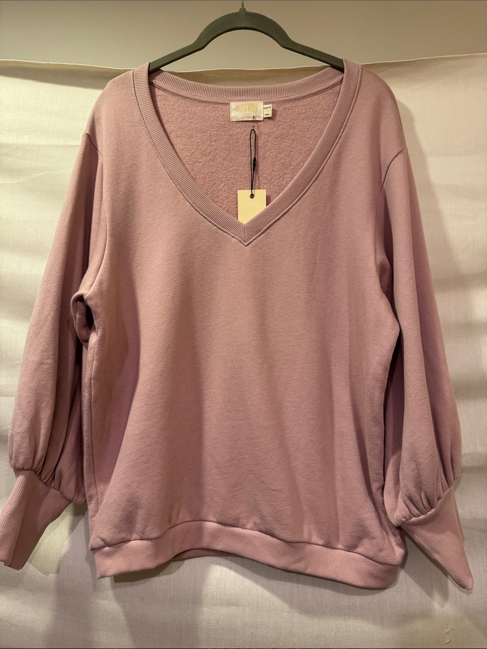 Nation LTD Neva In "Flirt" Puff Sleeve V-Neck Sweatshirt Size M. New